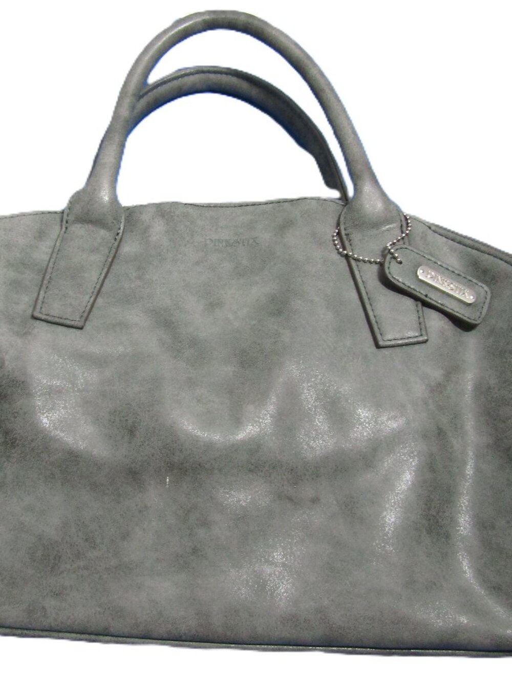 Pink Stix Gray Vegan double handles handbag tote 18X9X6"
